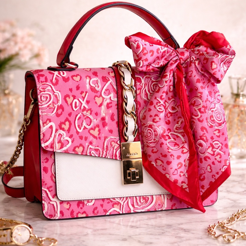 Aldo Red and White Patterned Satchel
